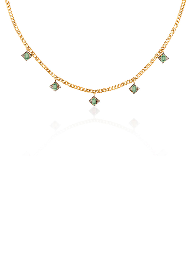 Gold Diamond Apolo Dangled Curb Chain Choker