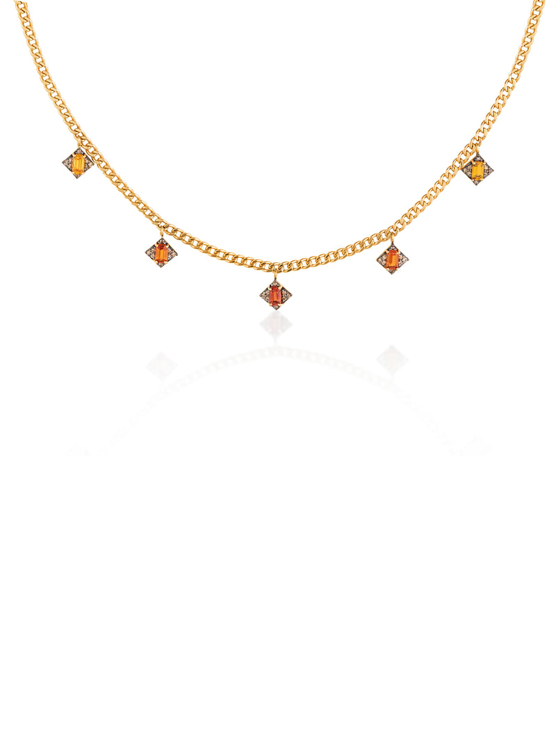 Gold Diamond Apolo Dangled Curb Chain Choker