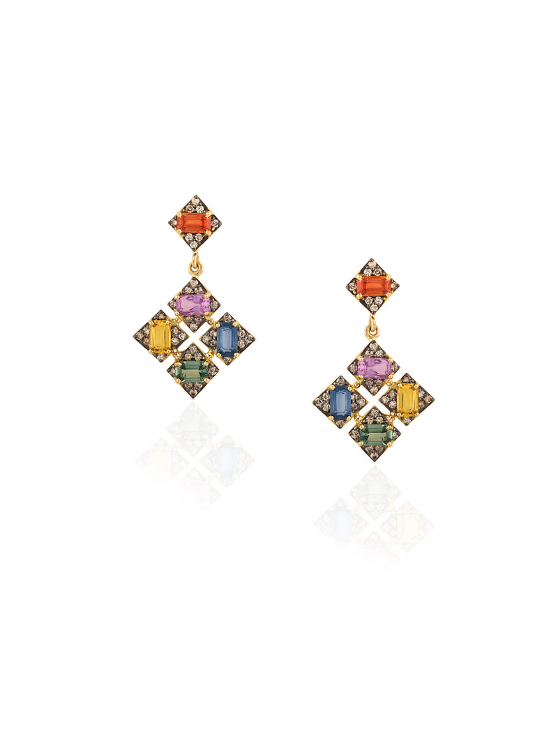 Gold Diamond Sapphire Rainbow Quatro Apolo Earring