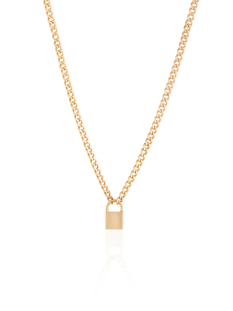 Curb Chain Lock Gold Necklace