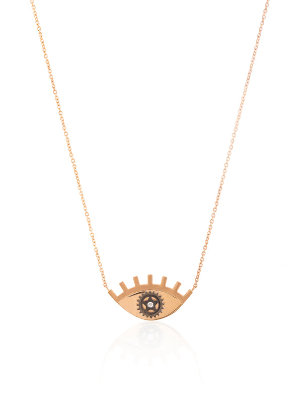 Large Gear Eye Necklace - Gold Diamond