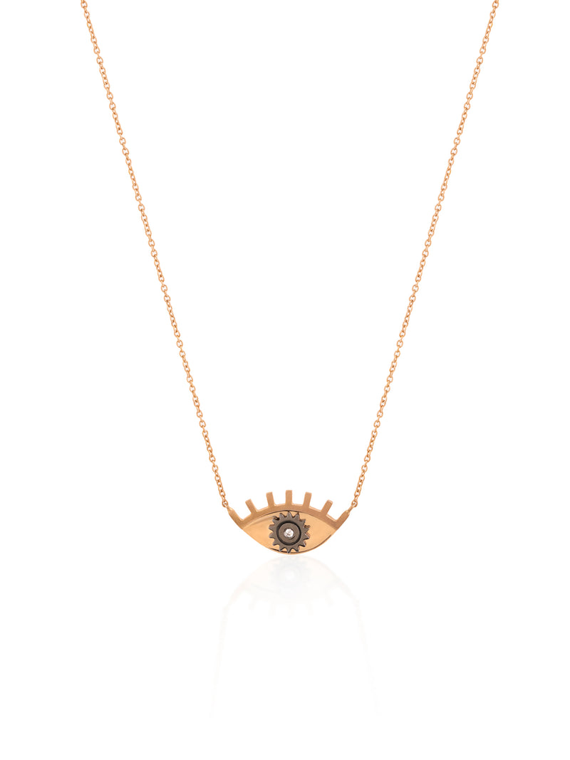 Small Gear Eye Necklace  - Gold Diamond