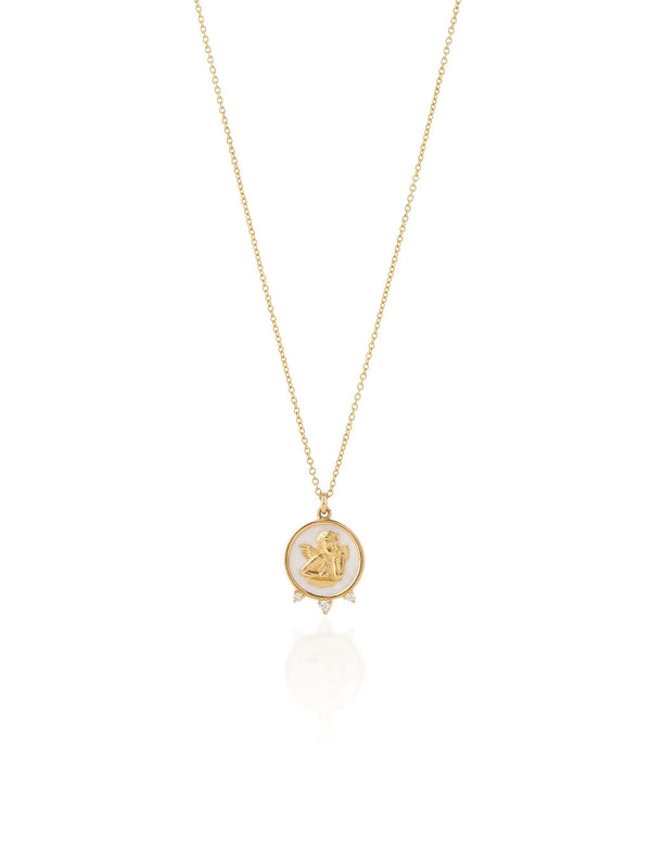 Guardian Angel Necklace with Mother of Pearls and Diamond Drops