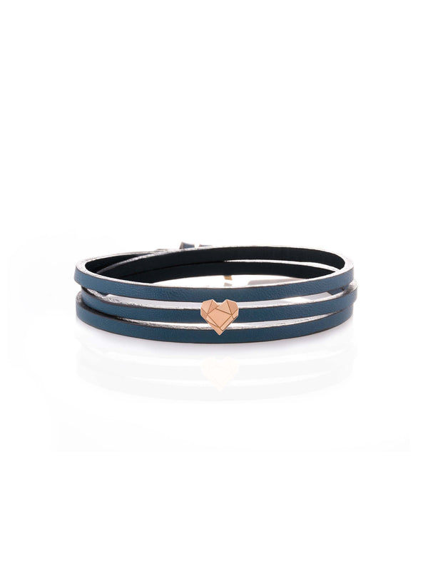 Heart Three Wrap Gold  Leather Bracelet