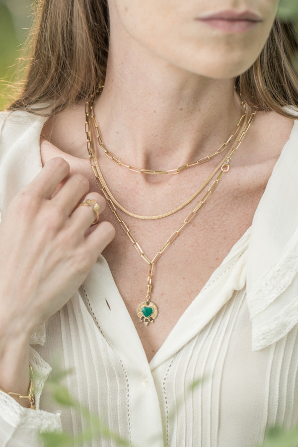 Long Link Chain Gold Necklace with Diamond Lock