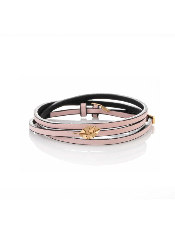 Leaf Three Wrap Gold Leather Bracelet