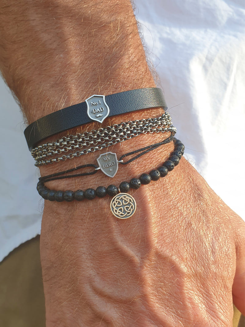 Number One Dad Shield Leather Bracelet