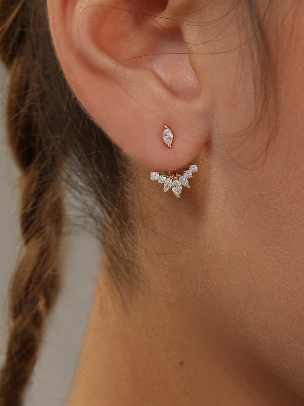 Gold Marquise Diamond Earring with Ear Jacket