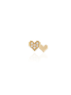 Gold Medium & Small Attached Diamond Pixel Hearts Single Earring