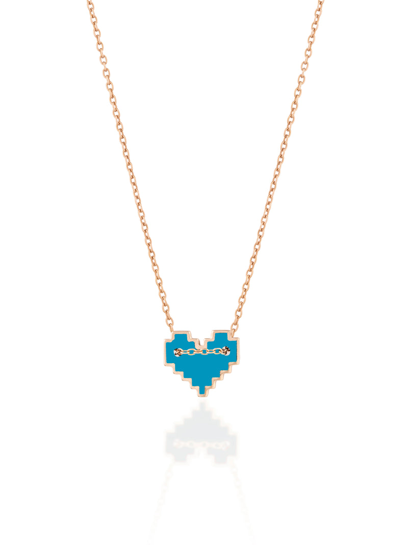 Medium Enamel Pixel Heart Gold Necklace