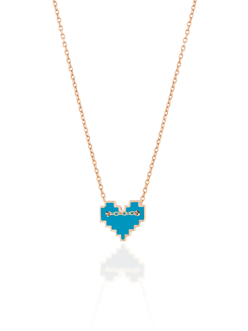 Gold Medium Enamel Pixel Heart Necklace