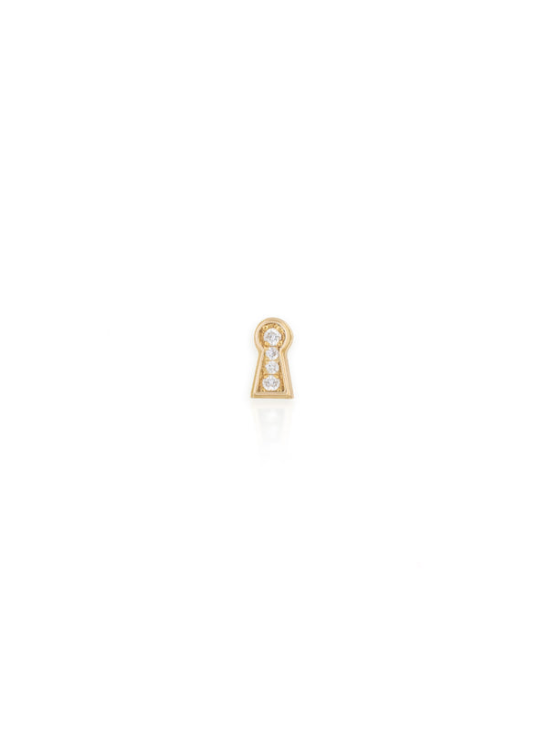 Gold Diamond Medium Lock Single Earring