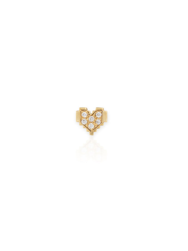 Gold Single Medium Pixel Heart Earring