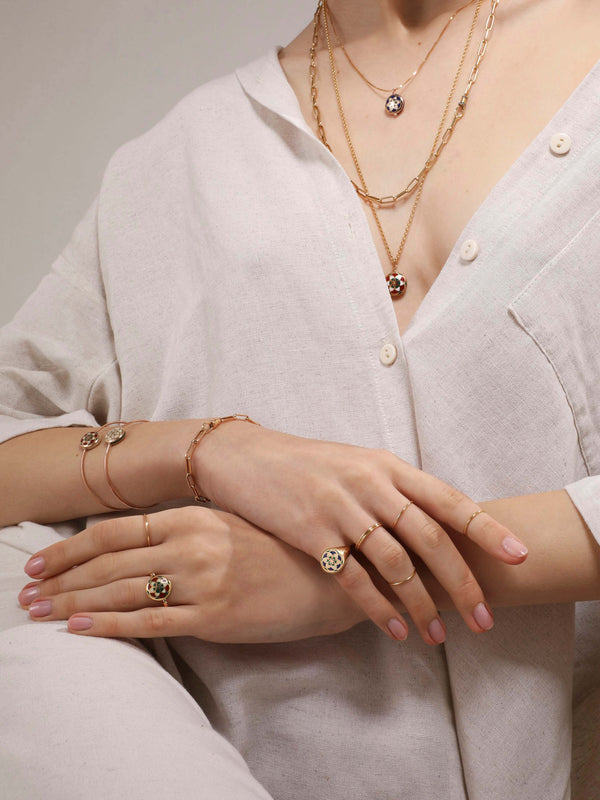 Seed of Life Signet Enamel Gold Ring