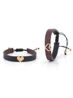 Gold Reversible Pixel Heart Leather Bracelet