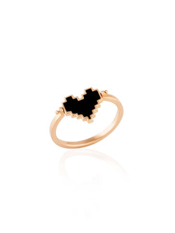 Reversible Enamel Pixel Heart Gold Ring