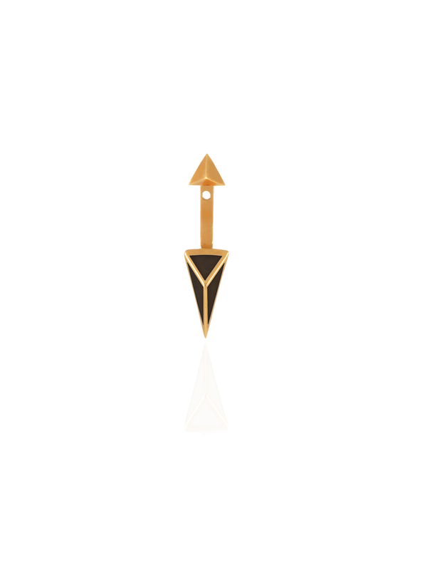 Gold Pyramid Earring with Black Enamel Ear Jacket