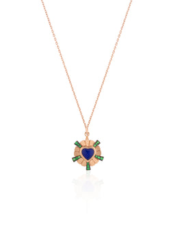 Small Tsavorite Blue Queen of Heart Gold Necklace