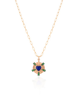 Small Blue and Tzavorite Queen of Hearts Gold Necklace