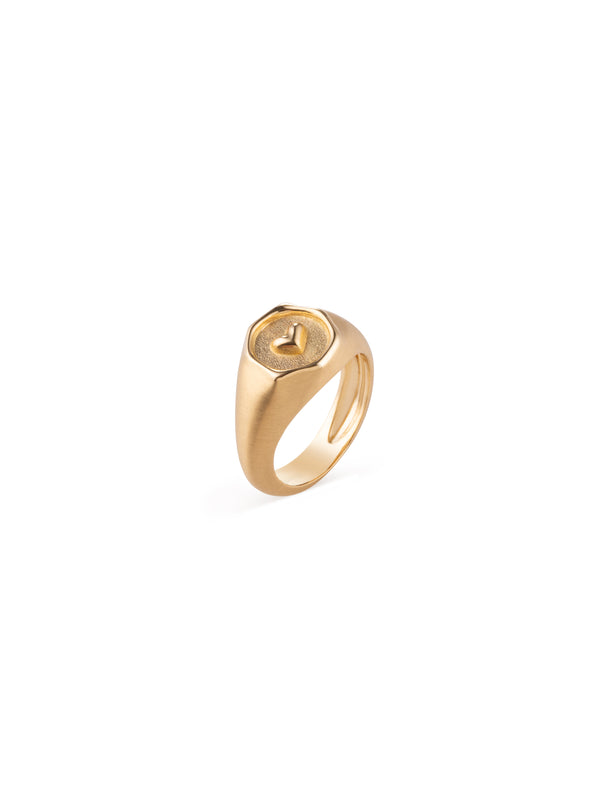 Sealed Heart Signet Gold Ring