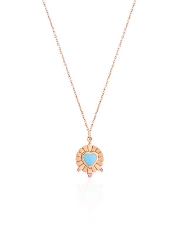 Small Turquoise Queen of Hearts Gold Necklace