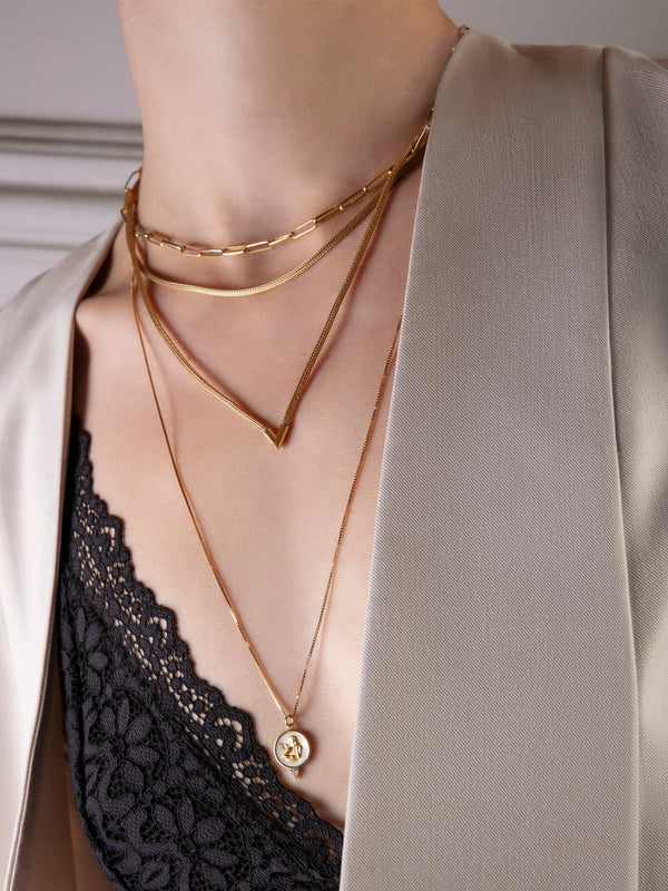 V Shaped Snake Chain Gold Necklace