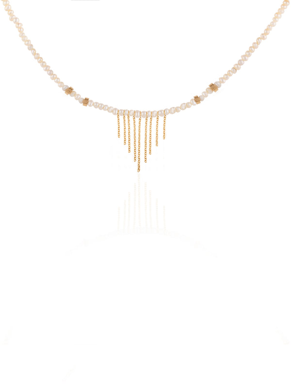 Gold Tassel Mini Pearl Choker