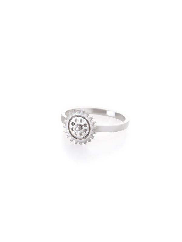 Gold Diamond Small Uno Gear Ring