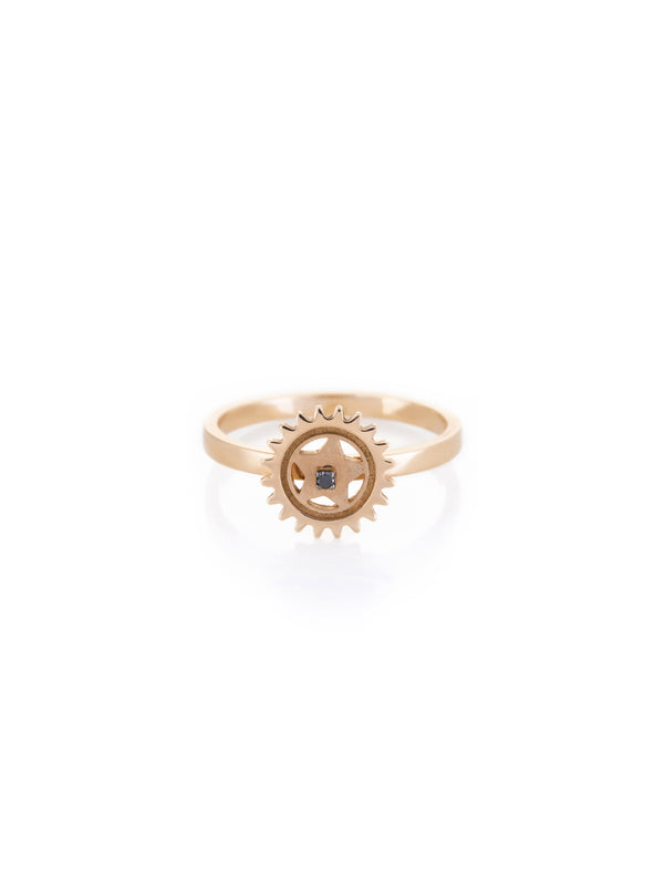 Small Uno Star Gear Ring  - Gold Diamond
