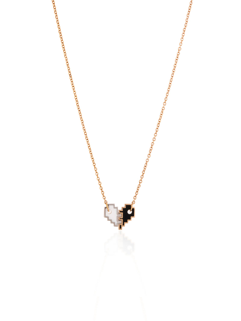 Yin to my Yang Pixel Heart Gold Necklace