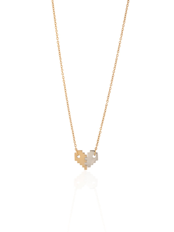 Gold Small Enamel YinYang Pixel Heart Necklace