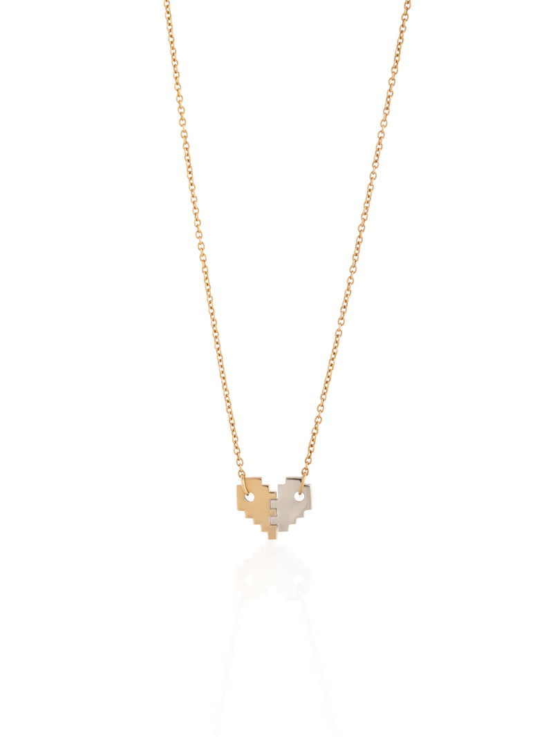 Yin to my Yang Pixel Heart Gold Necklace