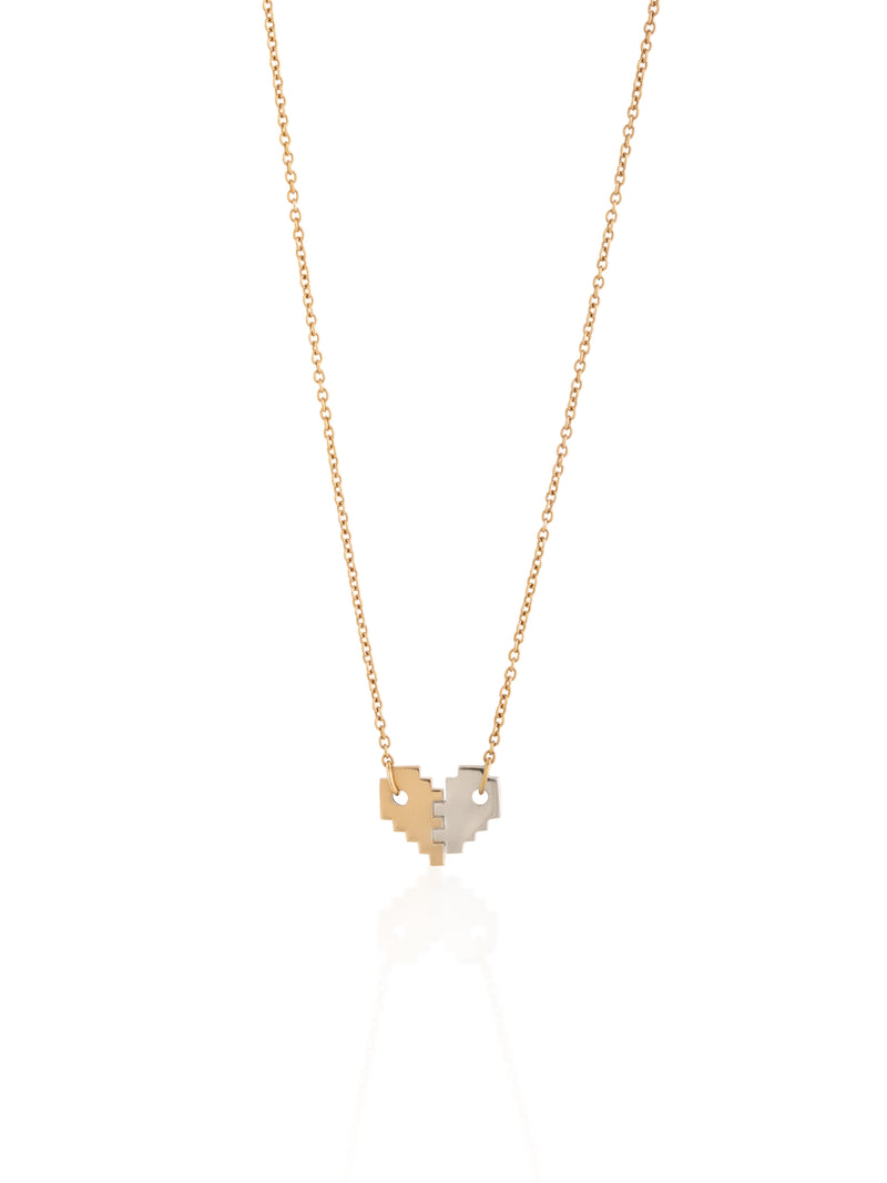 Yin to my Yan Pixel Heart Gold Necklace